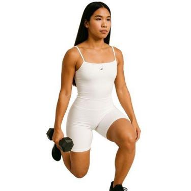 Imagem de Macaquinho Fitness em Poliamida Decote Reto, Zero Transparência, Tecno