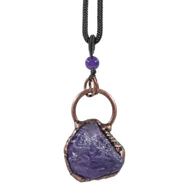 Imagem de SUNYIK Colar com pingente de ametista natural crua, fio de cobre irregular, pedra de ametista áspera para mulheres e homens