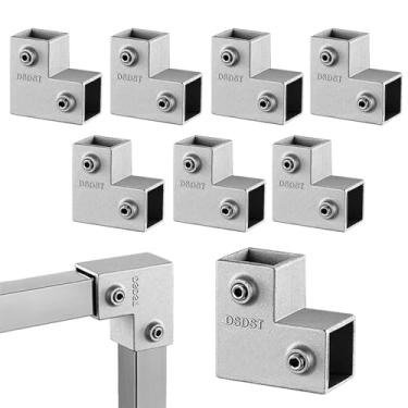 Imagem de Conector de tubo quadrado conector de braçadeira de tubo quadrado, SiegYma 2 vias 90 graus 8 peças L acessórios de tubo quadrado liga de alumínio trilhos de cerca grampos de tubo para conexão de tubo