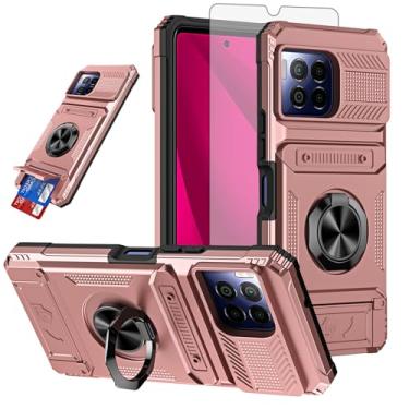 Imagem de Furiet Capa de telefone para T-Mobile Revvl 7 Pro 5G com protetor de tela de vidro temperado slots de cartão suporte de silicone amortecedor híbrido duas camadas defensor para Tmobile T Mobile Revel