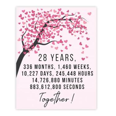 Imagem de Stuff4 Pôster de aniversário de 28 anos sem moldura - 28 anos 336 meses - Feliz aniversário de 28 anos presentes fofos para companheira, esposa, parceira, namorado, namorada, marido, 20 x 25 cm