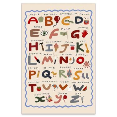 Imagem de WOFUPMY Pôster de arte de parede infantil educacional ABC colorido alfabeto minimalista infantil aprendizagem em tela para berçário sala de aula decoração de parede 40,6 x 61 cm sem moldura