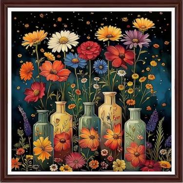 Imagem de Dooxvey Kits de ponto de cruz contados para adultos 11CT estampados em ponto cruz kit de bordado com costura cruzada kits de bordado estampado ou contado - vasos de flores 45,7 x 45,7 cm