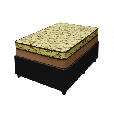 Imagem de Cama Box Baú Solteiro 88 Tecido Sintético Preto Com Colchão de Espuma D33 Tokio Bege