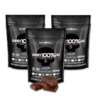 Imagem de Kit 3 Whey 100% Black Skull HD Refil - 900g - Chocolate