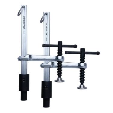 Imagem de POWERTEC Braçadeira de solda 2PK com alça em T – Abertura máxima de 16 cm, profundidade de garganta de 3 1/10.2 cm – serve para furos de mesa de soldagem de 16 mm, braçadeira de parafuso de bancada