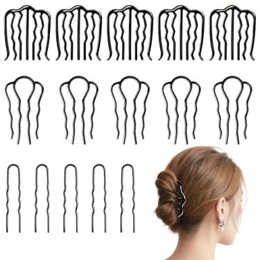Imagem de TNJPSEK Pacote com 15 pentes laterais de cabelo francês, clipe de garfo de cabelo em forma de U de metal para mulheres, coque francês torcido e updo, pente fixador vintage para acessórios de penteado