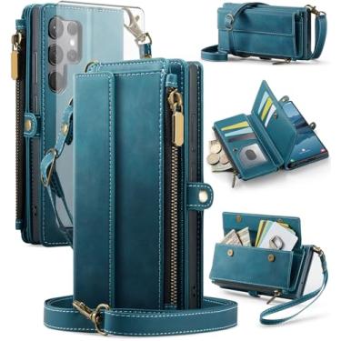 Imagem de Capa de telefone para Samsung Galaxy S23 Ultra 5G Capa carteira com zíper com protetor de tela alça transversal alça flip bloqueio RFID suporte para cartão celular S23Ultra 23S S 23 23Ultra 6,8