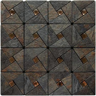 Imagem de DICOFUN Azulejo Backsplash com aparência rústica de ardósia de 10 folhas, azulejos de mosaico autoadesivos de vidro misto, azulejos de parede de aço inoxidável para espátula de cozinha e banheiro