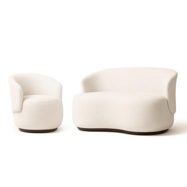 Imagem de Conjunto de Poltrona + Namoradeira Decorativa Sala Estar Orgânica Beatriz Boucle Bege  - Montanaris Decor