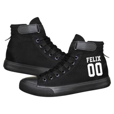 Imagem de KPOP Skz Merch Tênis Felix Lee Know ChangBin Han I.N Felix HyunJin Seungmin Hiphop Tênis de lona de cano alto, Preto-felix00, 21