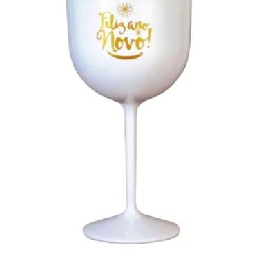 Imagem de Taça Gin Feliz Ano Novo Branco E Dourado 500ml 1un - Mazel