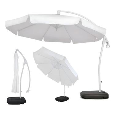 Imagem de Ombrelone Buzios Bel Branco 3mts Alumínio Reclina E Gira 360° com Base e Contrapeso em ABS 50 Litros p/ Areia ou Agua.