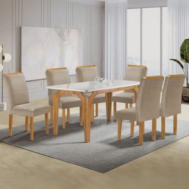 Imagem de Mesa de Jantar 6 Lugares Marromina Luisa com Vidro Cinamomo/Off White/Bege Claro - Cel Móveis