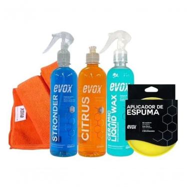 Imagem de Kit Limpeza Evox Shampoo Cera Limpador + Flanela