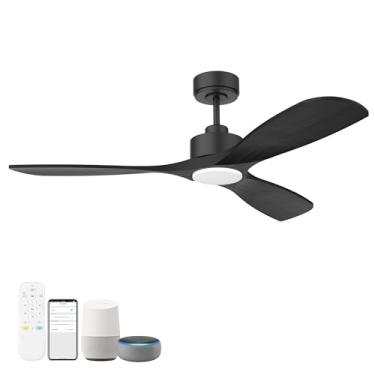 Imagem de Hoenofly Ventiladores de teto inteligentes de madeira de 132 cm com controle remoto de luzes, motor CC silencioso, ventilador de teto interno externo, controle de voz via aplicativo WIFI Alexa