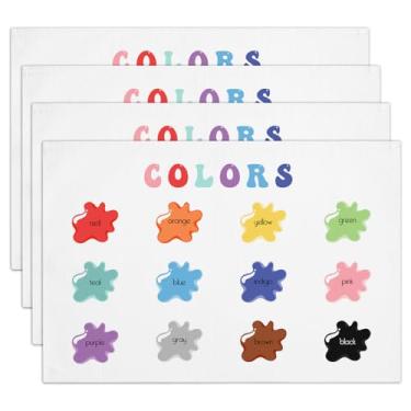 Imagem de Jogo americano de linho de algodão colorido para aprendizagem, conjunto de 4, 30 x 45 cm, para berçário, casa, restaurante, cozinha, jantar, decoração, impermeável, lavável, resistente ao calor -a45
