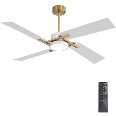 Imagem de WINGBO Ventilador de teto de 137 cm com luz e controle remoto, 4 lâminas de compensado, motor CC reversível de 6 velocidades, regulável, 3CCT, ventilador de teto de fazenda para quarto, sala de estar