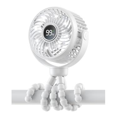 Imagem de Bearwind Mini ventilador de carrinho portátil para viagem, rotação de 360°, luz noturna de LED de 4 velocidades, clipe em ventiladores operados por bateria recarregável, ventilador sem fio com tripé