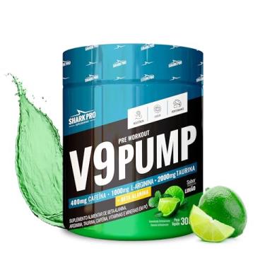 Imagem de Shark Pro V9 Pump Pré-Treino Sabor Limão - 400mg de Cafeína - Suplemento Alimentar de Beta Alanina, Arginina, Taurina e Cafeína - 300g