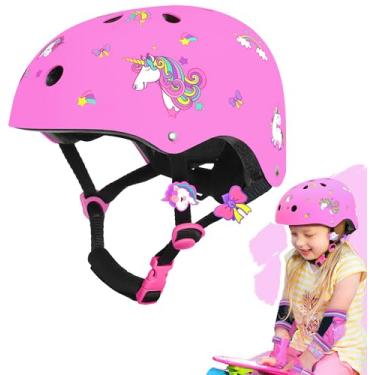 Imagem de Capacete infantil de unicórnio com mostrador ajustável e alças para patinação em linha, skate e scooter, bicicleta para crianças e meninas (rosa de 6 a 12 anos)