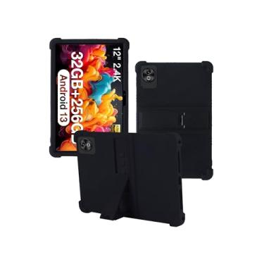 Imagem de Capa para tablet DOOGEE T20 Ultra de 12 polegadas, capa protetora de borracha leve à prova de choque, capa protetora de silicone macio para crianças com suporte ajustável para Doogee T20 Ultra, preta