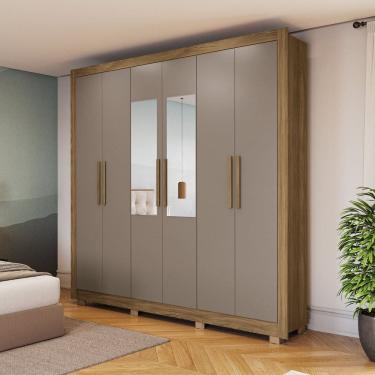 Imagem de Guarda-roupa Casal com Espelho 6 Portas Dormitório Open Nogueira/Cinza