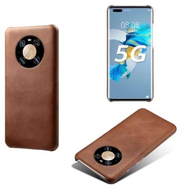 Imagem de Capa para Huawei Mate 40 PRO,Proteção contra quedas,Casca de volta de cor sólida simples,Design de couro de imitação de plástico-Brown