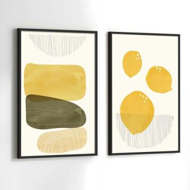 Imagem de Conjunto Quadros Decorativos com Moldura Abstrato Formas Limão Kit 2 Q