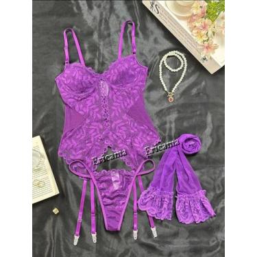 Imagem de Conjunto De Lingerie Sexy Com Renda, Sutiã E Calcinha, 3 Peças, Transp