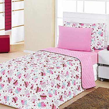 Imagem de Colcha / Cobre Leito Doce Cupcake para Menina em Cama Solteiro em Algodão e Poliester com 04 peças - Cobre Leito Kids