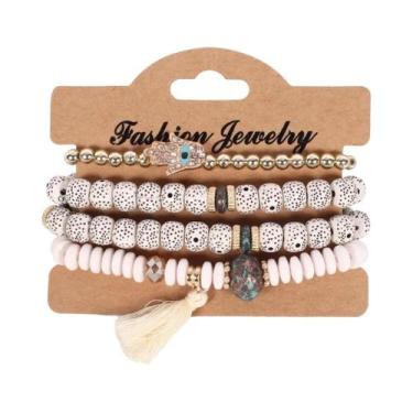Imagem de Conjunto De Pulseiras Boho Femininas Com Contas De Madeira, Pingente Á