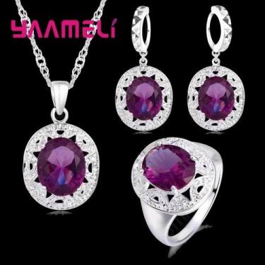 Imagem de Conjunto De Joias Femininas Em Prata Esterlina 925 Com Cristal Roxo: C