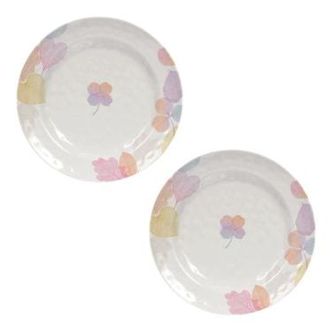 Imagem de Conjunto 2 Pratos Rasos 28cm Melamina Refeição Casal Flores Fofas - Fl