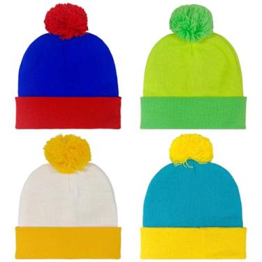 Imagem de CIEOVO 4 peças de gorro de tricô com pompom de inverno, personagem de Halloween, cosplay, acessório de cabeça, pompom de malha, acessórios para fantasia de Halloween, chapéu de malha, verde pompom