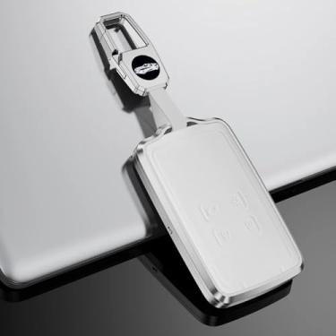 Imagem de Capa Protetora para Chave Presencial Renault – Liga de Alumínio com Couro – Compatível com Koleos Captur Megane Clio Scenic Talisman Arkana Sandero – Acessório Automotivo Premium (Branco com chaveiro)