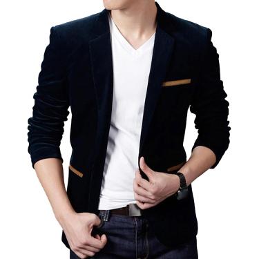 Imagem de Terno de veludo casual masculino jacet um botão clássico casaco de negócios fino blazer terno jacets, azul escuro, 3xl