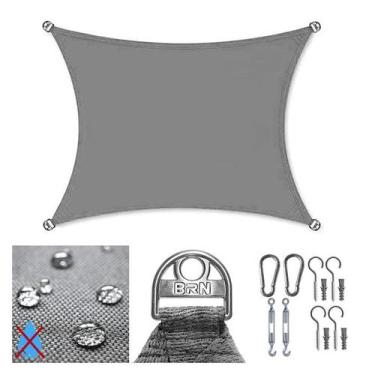 Imagem de Tela Sombreamento Impermeável Cinza Cobertura 2x2 Metros + Kit Instala
