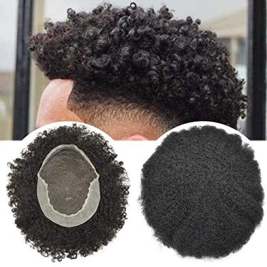 Imagem de LYRICAL HAIR Toupee Afro para homens negros - Unidades de cabelo peruca masculina encaracolado crespo com sistema de substituição de cabelo ondulado afro frontal de renda (1B30# 1B# 1B# Off Black com
