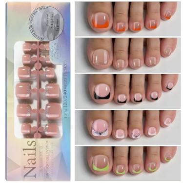 Imagem de CHANGAR Pontas de unha francesas para unhas dos pés, 120 peças, 5 estilos, ponta de unha francesa curta e brilhante para mulheres, extensões de unhas postiças de imersão (cor 09)