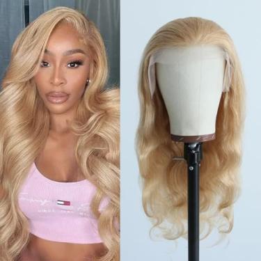 Imagem de Aprilhair Perucas pré-arrancadas #27 Loiro mel 33 x 10 cm Lace Front Wigs Body Wave Glueless 150% Densidade Cabelo humano virgem brasileiro (27 Body Wave Wig, 22 polegadas)