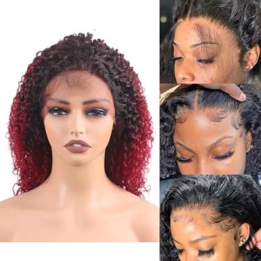 Imagem de ManeMajesty Perucas de cabelo humano encaracolado crespo de 45,7 cm de densidade 180% afro encaracolado 13x4 HD 360° Full Lace Ombre Lace Frontal Peruca pré-arrancada 12A peruca sem cola para mulheres
