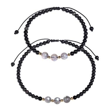 Imagem de Jewever 2 peças, pulseira feminina com contas de pedra da lua/obsidiana preta, cristais de cura e pedras preciosas, conjuntos de joias para pés de praia, presentes para ela ajustável (tornozeleira e