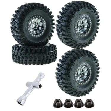 Imagem de hopsupRC RC 2.2in Tires Tyres & Aluminium 2.2in Beadlock Wheel Rim for Axial 1/10 SCX10 Capra AMG 6x6 TRX4 Redcat Gen8 Redcat Everest Gen 7 Pro RC Crawler (4PCS Titanium)