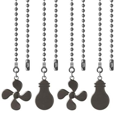 Imagem de SHIFANQI Corrente de puxar para ventilador de teto, pacote com 4 lâmpadas e enfeites de extensão de corrente para ventilador, 30,5 cm, extensores decorativos para ventilador de teto e lâmpada (preto