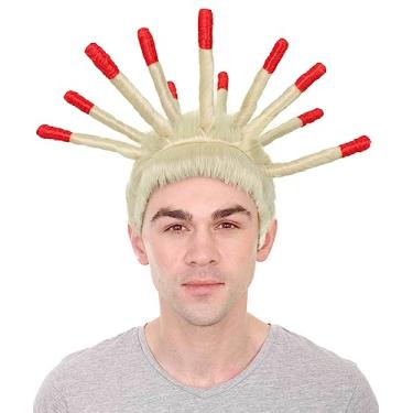 Imagem de HPO Peruca masculina adulto Island Twin Brothers Spiky Dreadlocks & Red Tips, boné respirável sem tampa, fibra sintética retardante de chamas