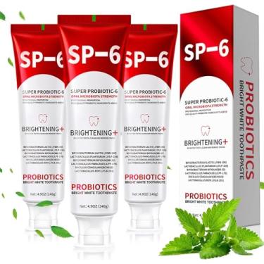 Imagem de SP-6 Pasta de dente clareadora probiótica para clareamento dental e saúde das gengivas, sabor menta fresca, uso diário para higiene bucal (3 pacotes, menta fresca)