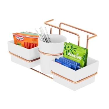 Imagem de Porta Sachês Guardanapos Mexedor Açucar Chá Organizador Branco Rose Gold - 1224BCR Future