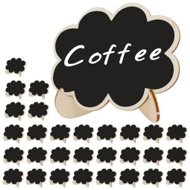 Imagem de Pacote com 30 mini placas de quadro-negro, etiquetas reutilizáveis de madeira com suporte de cavalete, mini quadro-negro para buffet de festa, números de mesa, decorações de eventos, casamentos e