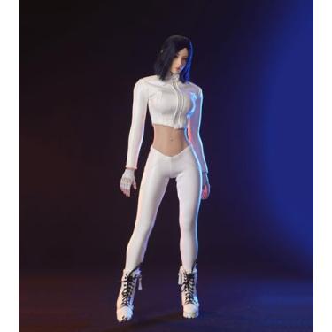 Imagem de Fremego 1/6 Scale Female Clothes,Female Leather Jacket Pants Clothes Set Zipper Coat Trousers Locomotive Suit for 12inch PH TBL JO Action Figure (White)